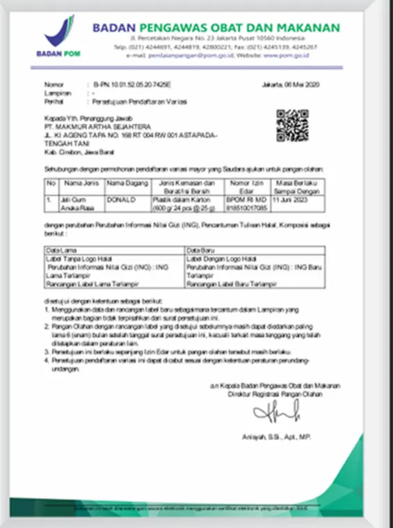 BPOM RI certificate